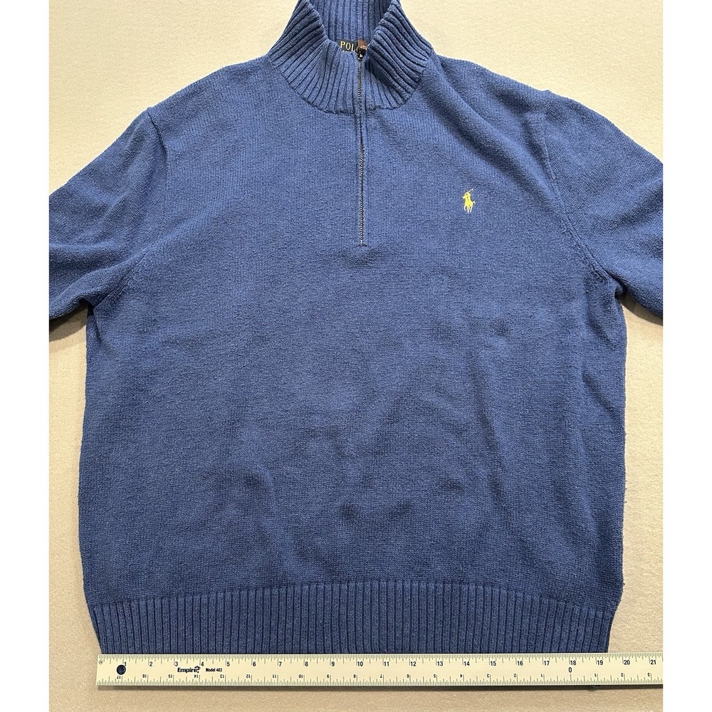 Polo Ralph Lauren Mens XXL Blue 1/4 Zip Sweater Cotton Pony Logo Pullover - Picture 9 of 13